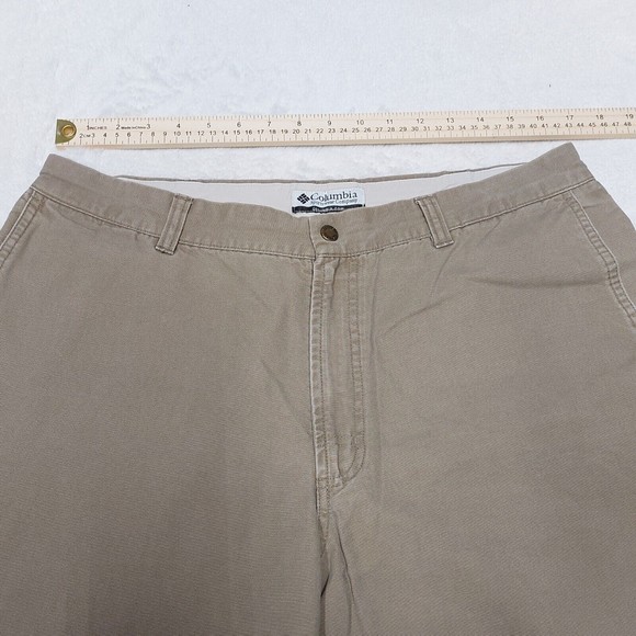 COLUMBIA Canvas Men's Outdoor Hiking Pants Size 36x30 Flat Front Tan Khaki - Picture 7 of 13